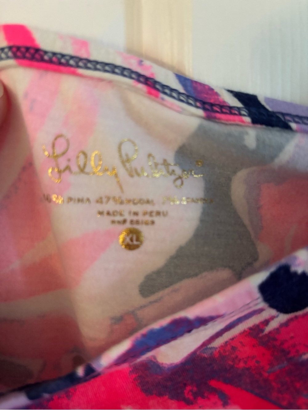 Lilly Pulitzer Women’s Off-Shoulder Floral Print Top in Pink & Navy - Picture 2 of 3